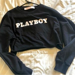 EUC 'MISGUIDED' PLAYBOY CROP SWEATSHIRT SZ SM